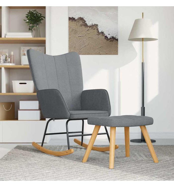 Chaise à bascule avec tabouret Gris clair Tissu | Mobilier & Déco