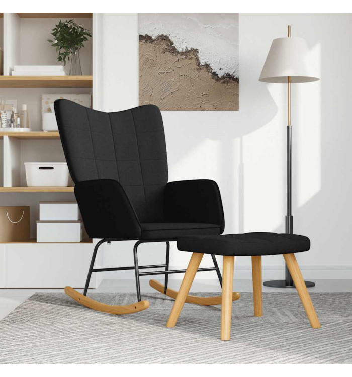 Chaise à bascule avec tabouret Noir Tissu | Mobilier & Déco