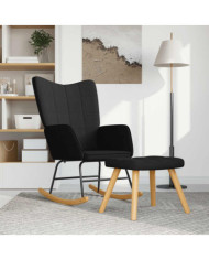 Chaise à bascule avec tabouret Noir Tissu | Mobilier & Déco