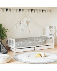 Cadre de lit enfant tiroirs blanc 90x200 cm bois de pin massif | Mobilier & Déco