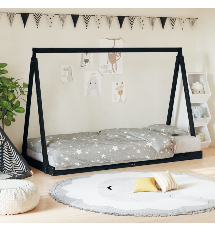 Cadre de lit pour enfants noir 90x200 cm bois de pin massif | Mobilier & Déco