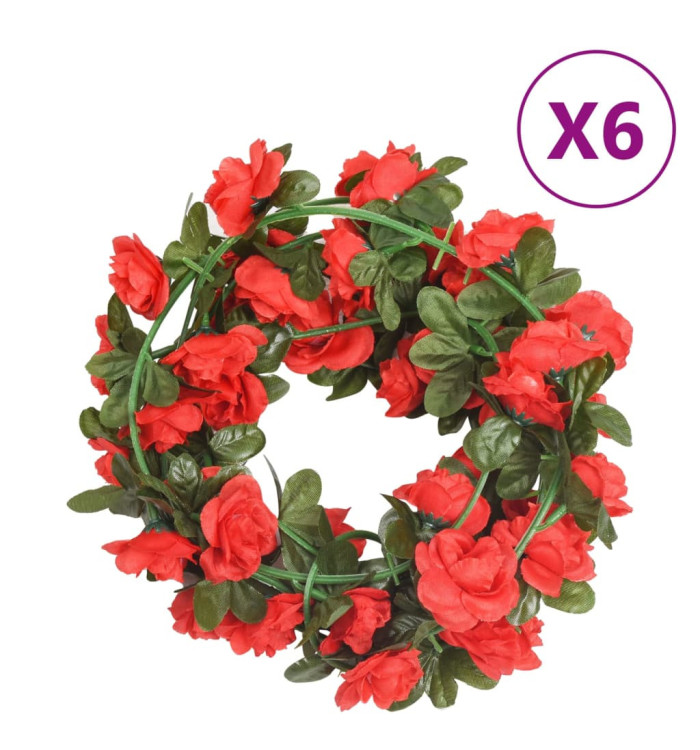 Guirlandes de fleurs de Noël 6 pcs rouge 240 cm | Mobilier & Déco