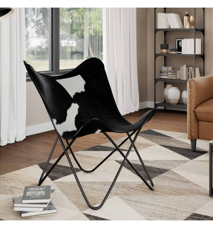 Chaise papillon noir et blanc cuir de vache | Mobilier & Déco