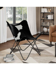 Chaise papillon noir et blanc cuir de vache | Mobilier & Déco