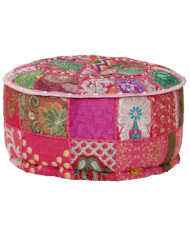 Pouf rond en coton en patchwork fait à la main 40 x 20 cm Rose | Mobilier & Déco