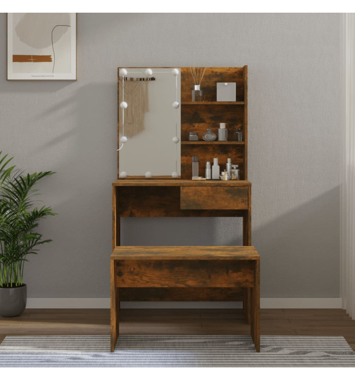 Ensemble de coiffeuse avec LED Chêne fumé Bois d'ingénierie | Mobilier & Déco