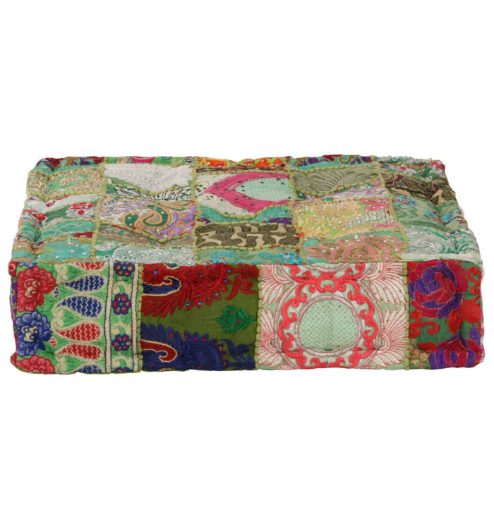 Pouf carré en coton fait à la main 50 x 50 x 12 cm Vert | Mobilier & Déco