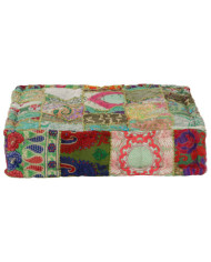 Pouf carré en coton fait à la main 50 x 50 x 12 cm Vert | Mobilier & Déco