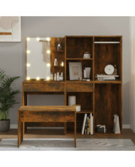Ensemble de coiffeuse avec LED Chêne fumé Bois d'ingénierie | Mobilier & Déco