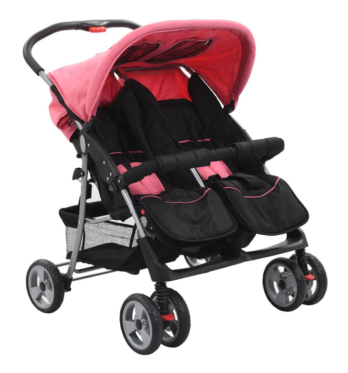 Poussette à deux places Rose et noir Acier | Mobilier & Déco