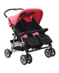 Poussette à deux places Rose et noir Acier | Mobilier & Déco