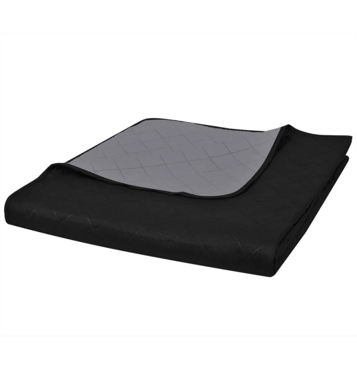 Couvre-lit à double face matelassé Noir/Gris 230x260 cm | Mobilier & Déco