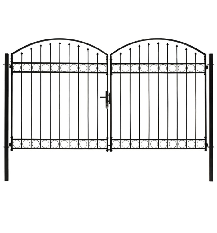 Portillon double porte avec dessus arqué Acier 300x200 cm Noir | Mobilier & Déco
