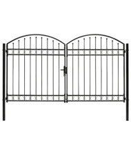 Portillon double porte avec dessus arqué Acier 300x200 cm Noir | Mobilier & Déco