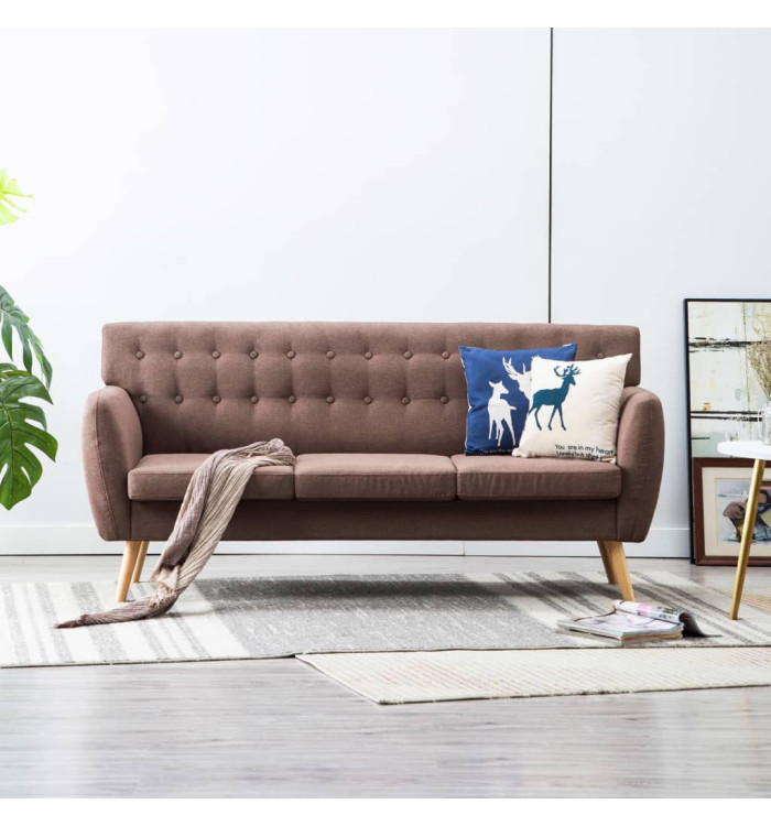 Canapé à 3 places revêtement en tissu 172x70x82 cm marron | Mobilier & Déco