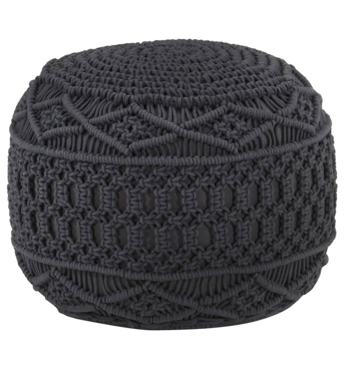 Pouf fait à la main en macramé Anthracite 45x30 cm Coton | Mobilier & Déco