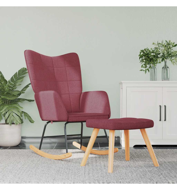 Chaise à bascule avec tabouret Rouge bordeaux Tissu | Mobilier & Déco