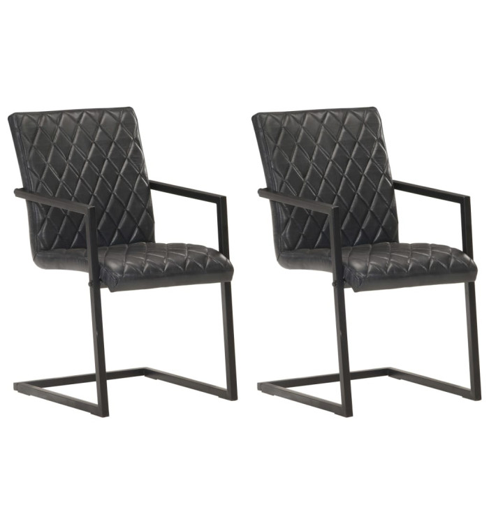 Chaises à manger cantilever lot de 2 noir cuir véritable | Mobilier & Déco