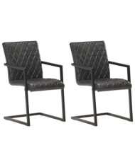Chaises à manger cantilever lot de 2 noir cuir véritable | Mobilier & Déco