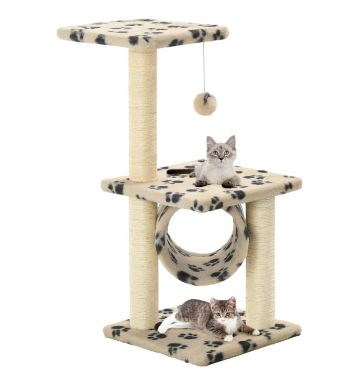 Arbre à chat avec griffoirs en sisal 65 cm Beige Motif pattes | Mobilier & Déco