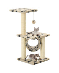 Arbre à chat avec griffoirs en sisal 65 cm Beige Motif pattes | Mobilier & Déco