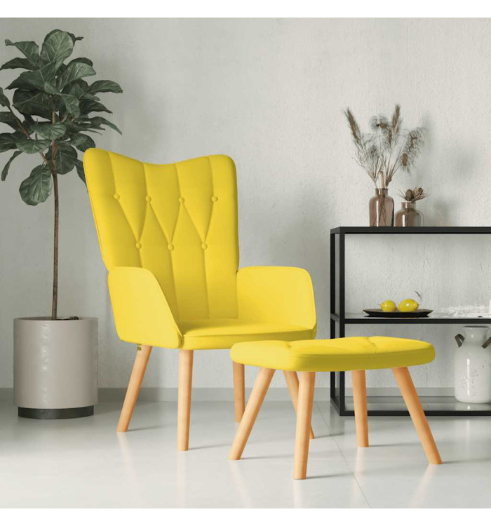 Chaise de relaxation avec tabouret Jaune moutarde Tissu | Mobilier & Déco