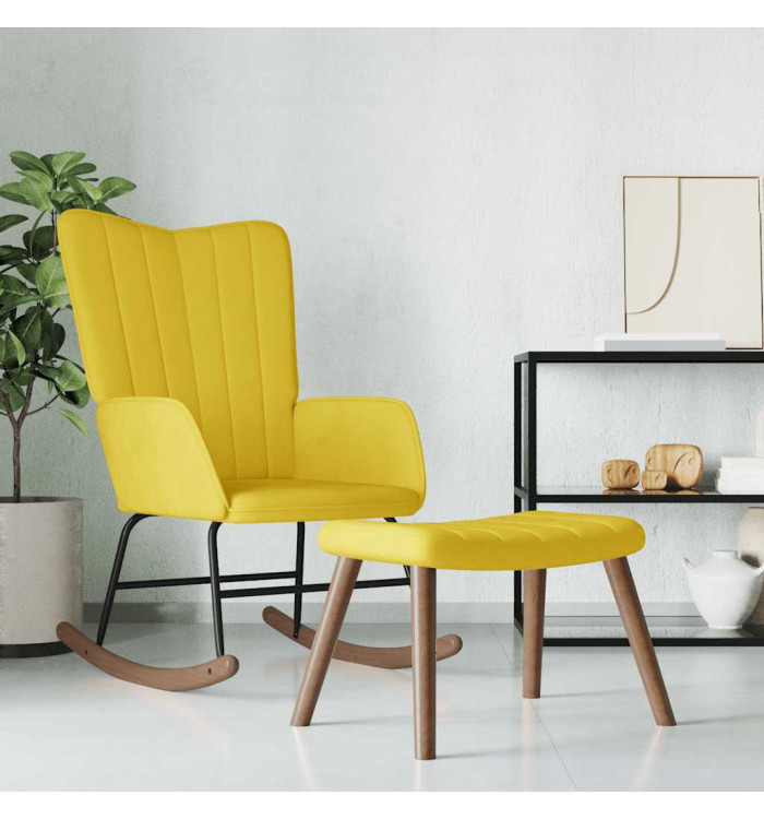 Chaise à bascule avec repose-pied Jaune moutarde Velours | Mobilier & Déco