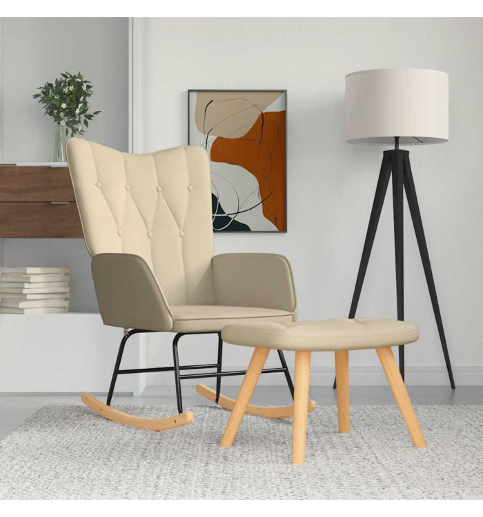 Chaise à bascule avec repose-pied Crème Tissu | Mobilier & Déco