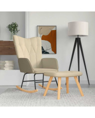 Chaise à bascule avec repose-pied Crème Tissu | Mobilier & Déco