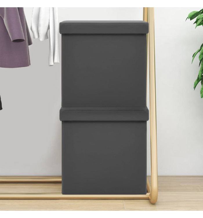 Tabourets de rangement pliables lot de 2 gris PVC | Mobilier & Déco