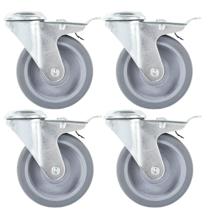 4pcs Roulettes pivotantes à trou de boulon à double frein 100mm | Mobilier & Déco