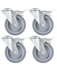 4pcs Roulettes pivotantes à trou de boulon à double frein 100mm | Mobilier & Déco