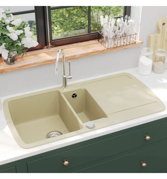 Évier de cuisine Granit Double lavabo Beige | Mobilier & Déco