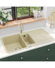 Évier de cuisine Granit Double lavabo Beige | Mobilier & Déco