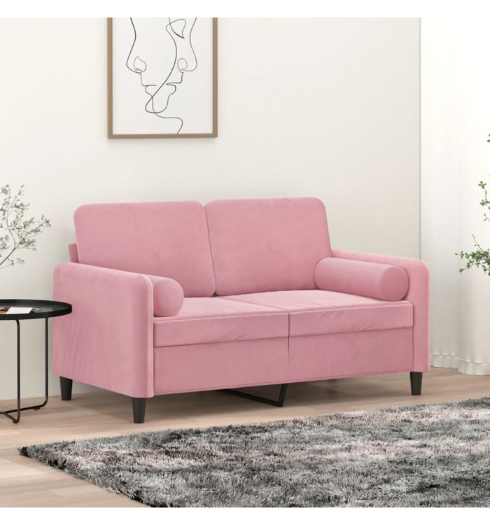 Coussins décoratifs lot de 2 Rose Ø15x50 cm Velours | Mobilier & Déco