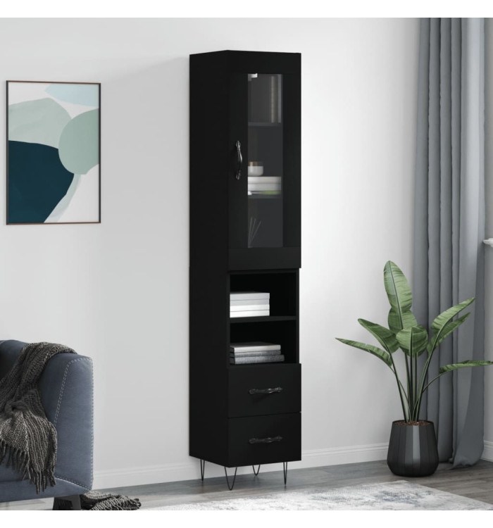 Buffet haut Noir 34,5x34x180 cm Bois d'ingénierie | Mobilier & Déco