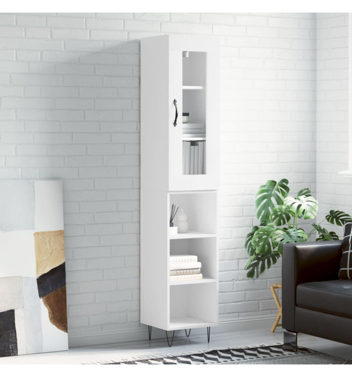 Buffet haut Blanc 34,5x34x180 cm Bois d'ingénierie | Mobilier & Déco