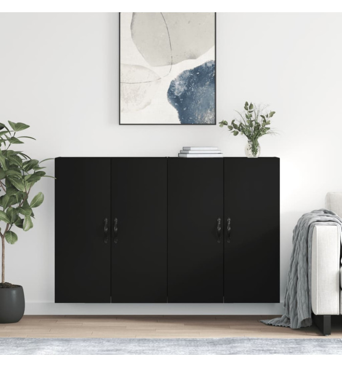 Armoires murales 2 pcs noir bois d'ingénierie | Mobilier & Déco