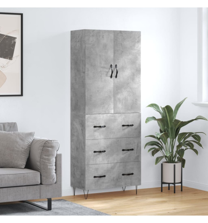 Buffet haut Gris béton 69,5x34x180 cm Bois d'ingénierie | Mobilier & Déco