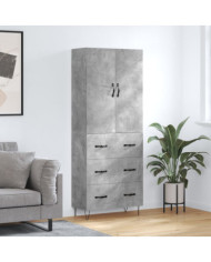 Buffet haut Gris béton 69,5x34x180 cm Bois d'ingénierie | Mobilier & Déco