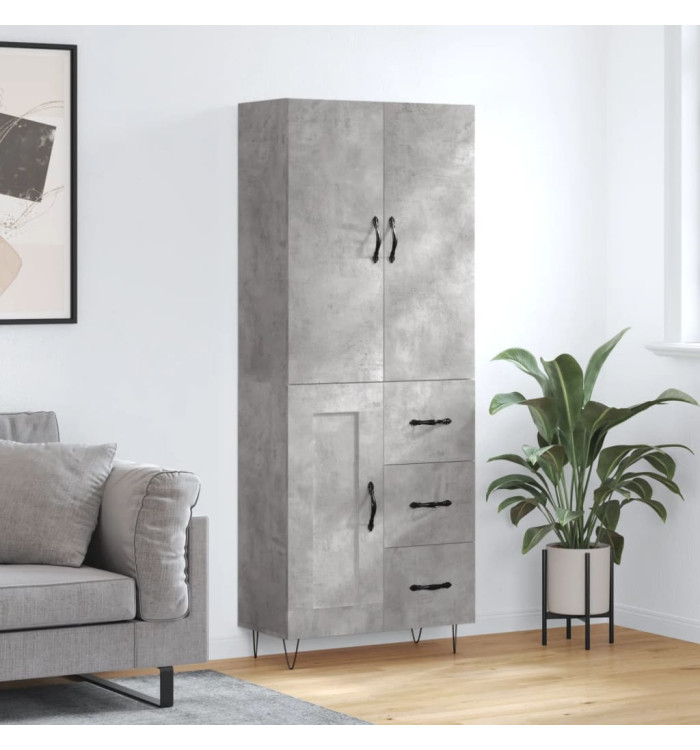 Buffet haut Gris béton 69,5x34x180 cm Bois d'ingénierie | Mobilier & Déco