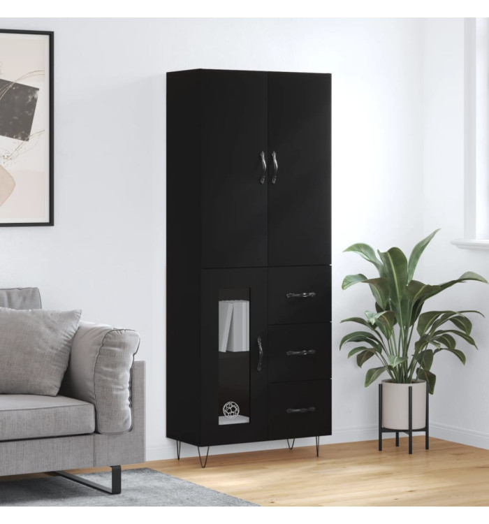 Buffet haut Noir 69,5x34x180 cm Bois d'ingénierie | Mobilier & Déco