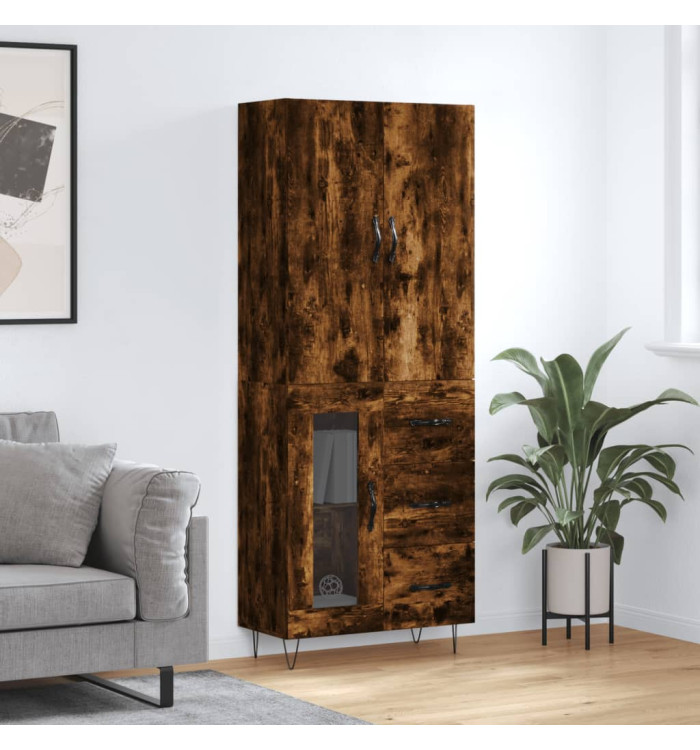 Buffet haut Chêne fumé 69,5x34x180 cm Bois d'ingénierie | Mobilier & Déco