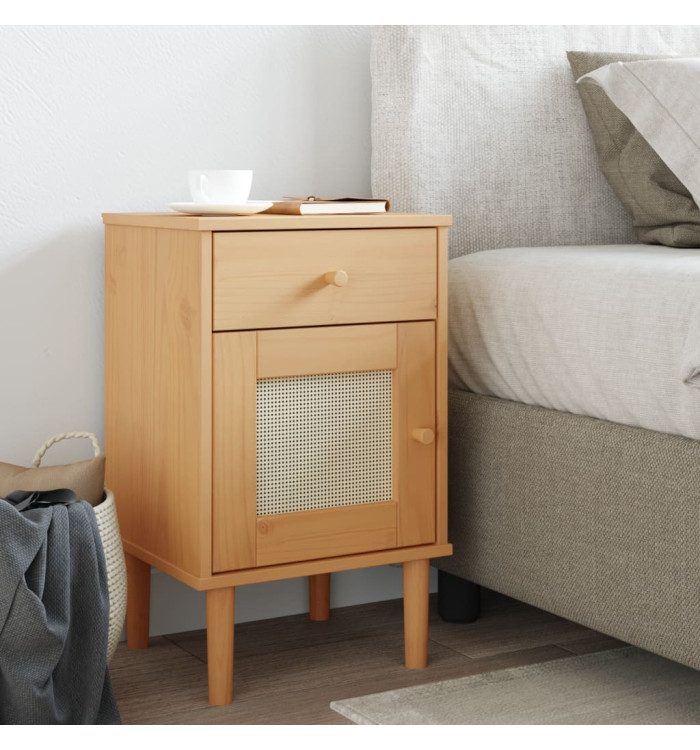Table de chevet SENJA aspect de rotin marron bois de pin massif | Mobilier & Déco