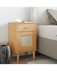 Table de chevet SENJA aspect de rotin marron bois de pin massif | Mobilier & Déco