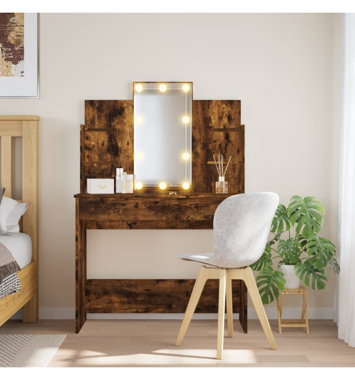 Coiffeuse avec lumières LED chêne fumé 96x40x142 cm | Mobilier & Déco