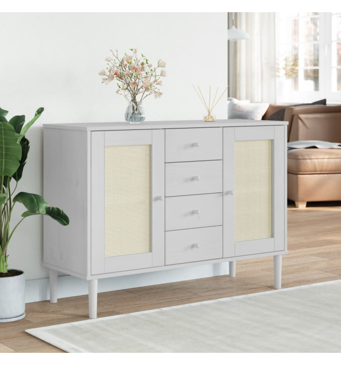 Buffet SENJA aspect rotin blanc 112x40x80cm bois massif de pin | Mobilier & Déco