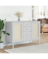 Buffet SENJA aspect rotin blanc 112x40x80cm bois massif de pin | Mobilier & Déco