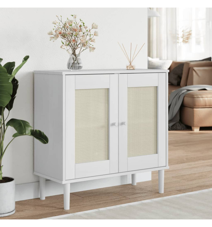 Buffet SENJA aspect rotin blanc 80x35x80 cm bois massif de pin | Mobilier & Déco
