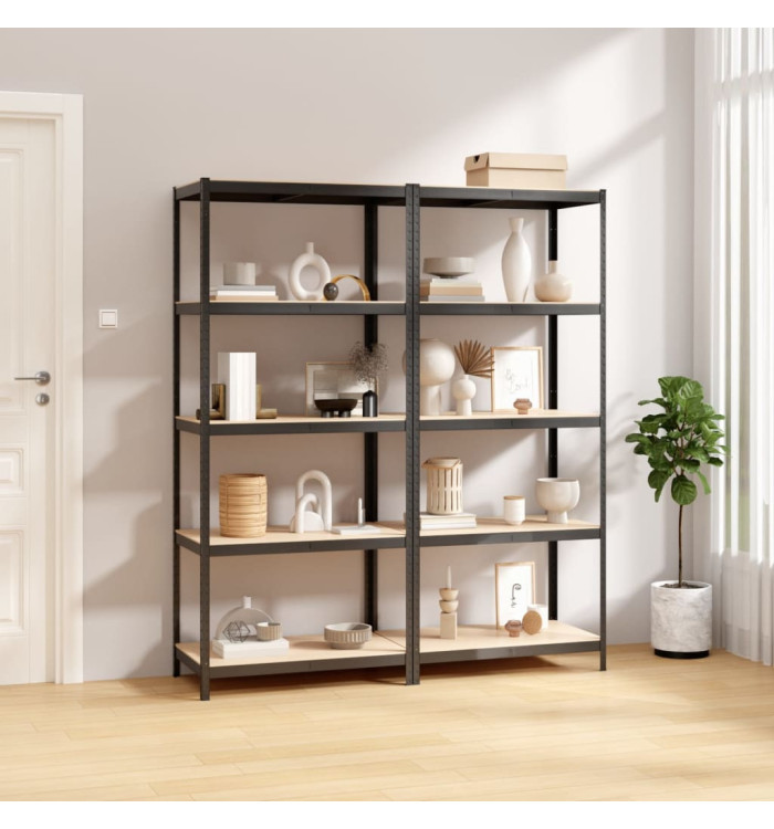 Étagères à 5 niveaux 2pcs Anthracite Acier et bois d'ingénierie | Mobilier & Déco